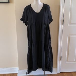 Tiered Dress Cotton midi maxi Dark Cottagecore Pockets Black Large